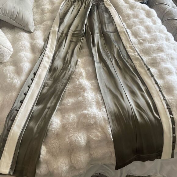 JONATHAN SIMKHAI Satin Crepe Green Track Pants - Picture 7 of 9